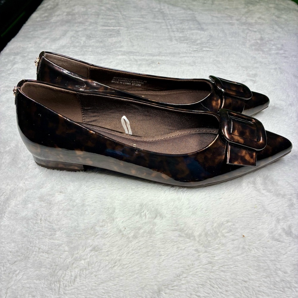 New Anne Klein Karisma Tortoise Shell Pointed Toe iFlex Flats Buckle Shoes 8M - Picture 6 of 10